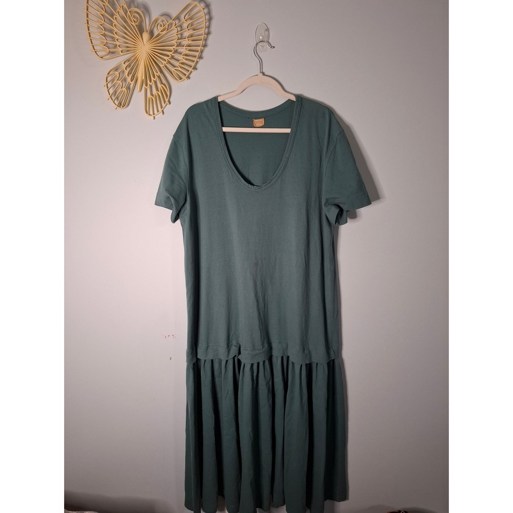 Free People Tree-est Maxi Dress Teal Green Scoop Neck Drop Waist Jersey Large